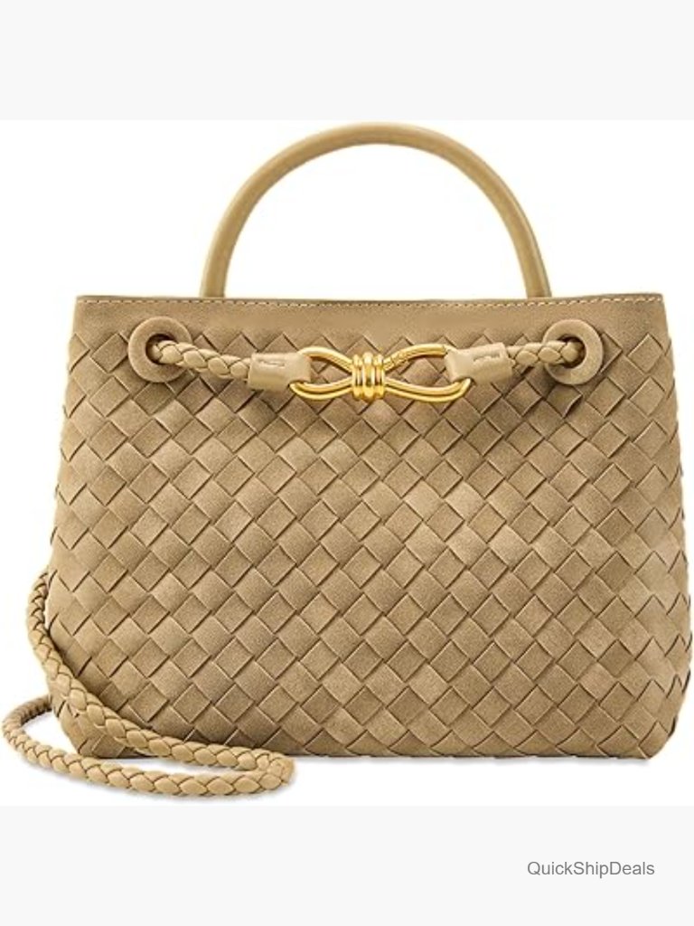Pu Leather Woven Tote Bag Top Handle Shoulder Handbag